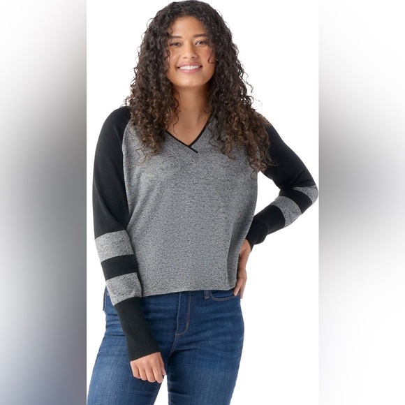 Smartwool Women's Edgewood V-Neck Sweater Black and Grey Size Small - Picture 1 of 9